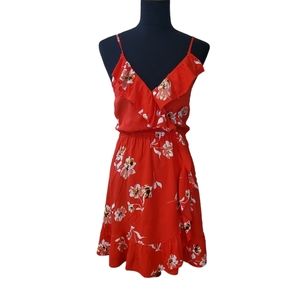 Clayton Floral Faux Wrap Ruffle Mini Dress Red XL New